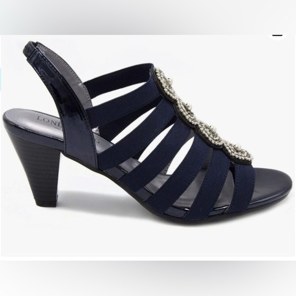 London Fog Size 10 Nadeen NAVY Strappy Dress Slingback Shoes/Sandals Glitzy NWOT - Picture 5 of 11